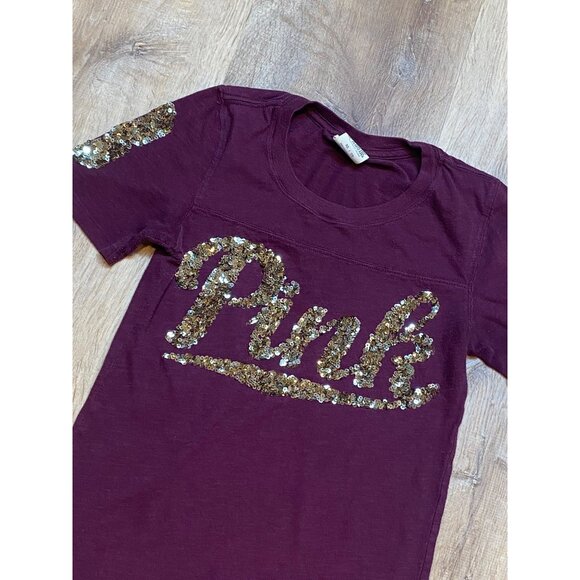 Y2K Victorias Secret Pink BLING Maroon Sequin Shirt XS - Picture 3 of 6